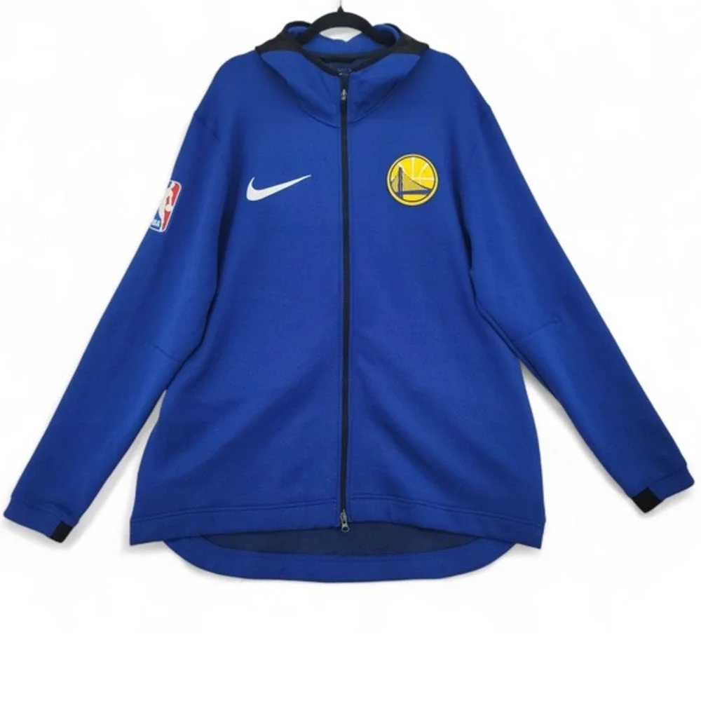 Nike Mens XXL Golden State Warriors Dri Fit Zip Hoodie Blue NBA‎ Athletic Jacket